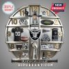 Las Vegas Raiders-themed clock featuring team memorabilia as hour markers.!