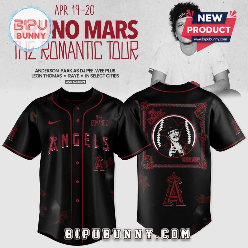 Los Angeles Angels Bruno Mars The Romantic Tour Black Baseball Jersey