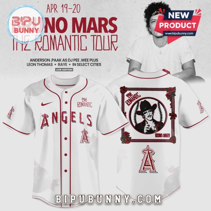 Los Angeles Angels Bruno Mars The Romantic Tour White Jersey