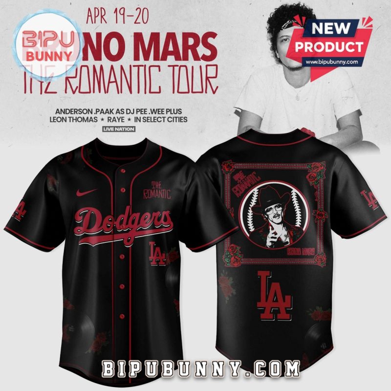 Los Angeles Dodgers Bruno Mars The Romantic Tour Baseball Jersey Los Angeles Dodgers Bruno Mars The Romantic Tour Baseball Jersey