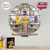 Los Angeles Lakers themed silver wall clock with team memorabilia on shelves as numbers.!