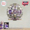 LSU Tigers themed wall clock featuring team logos and merchandise on display shelves.!
