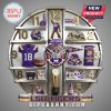 LSU Tigers memorabilia arranged in a clock shape. Features jersey, helmet, football, stadium replica, and team scarf.!