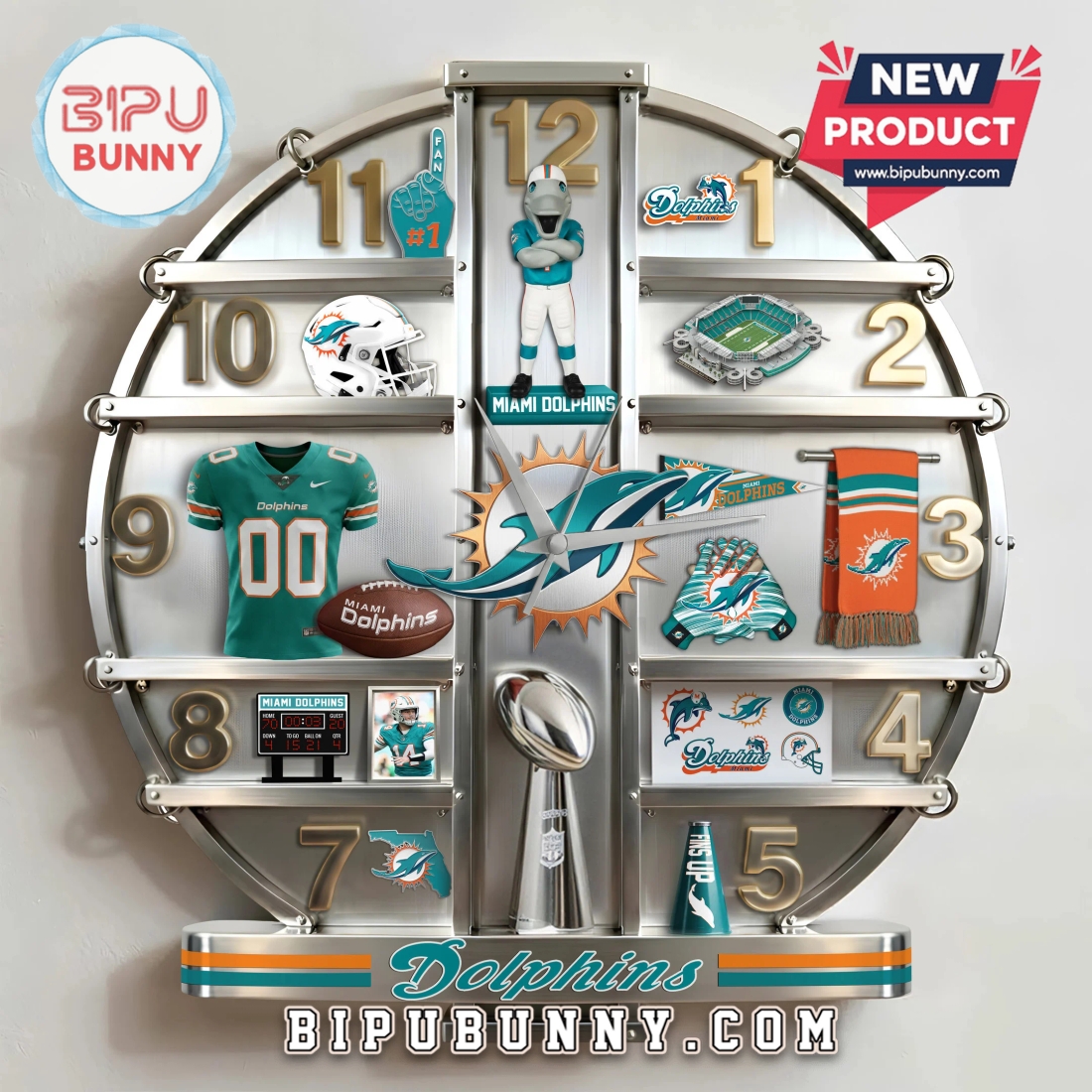 Miami Dolphins 3D Visual Effect Home Decor Acrylic Wall Clock Miami Dolphins 3D Visual Effect Home Decor Acrylic Wall Clock
