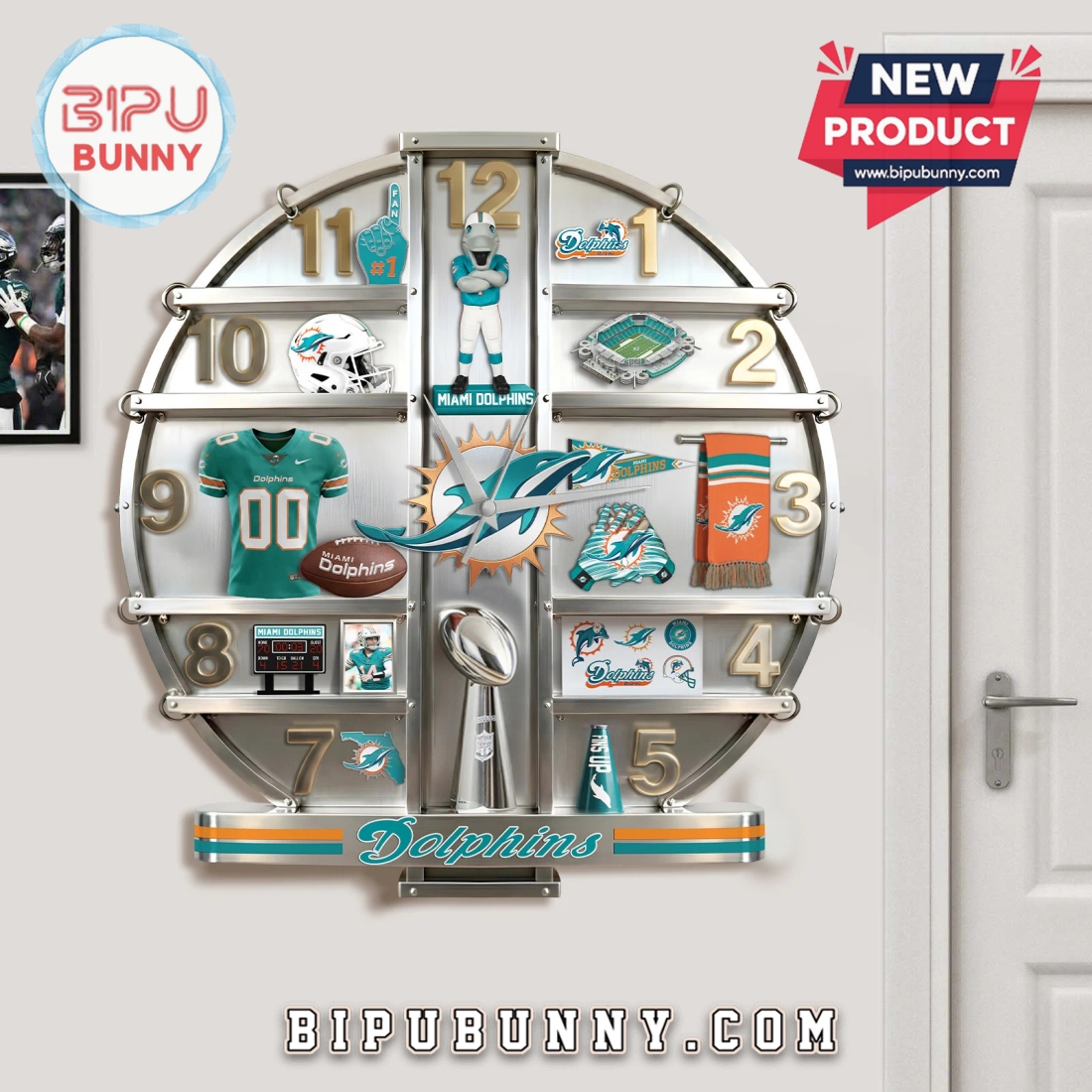 Miami Dolphins 3D Visual Effect Home Decor Acrylic Wall Clock Miami Dolphins 3D Visual Effect Home Decor Acrylic Wall Clock