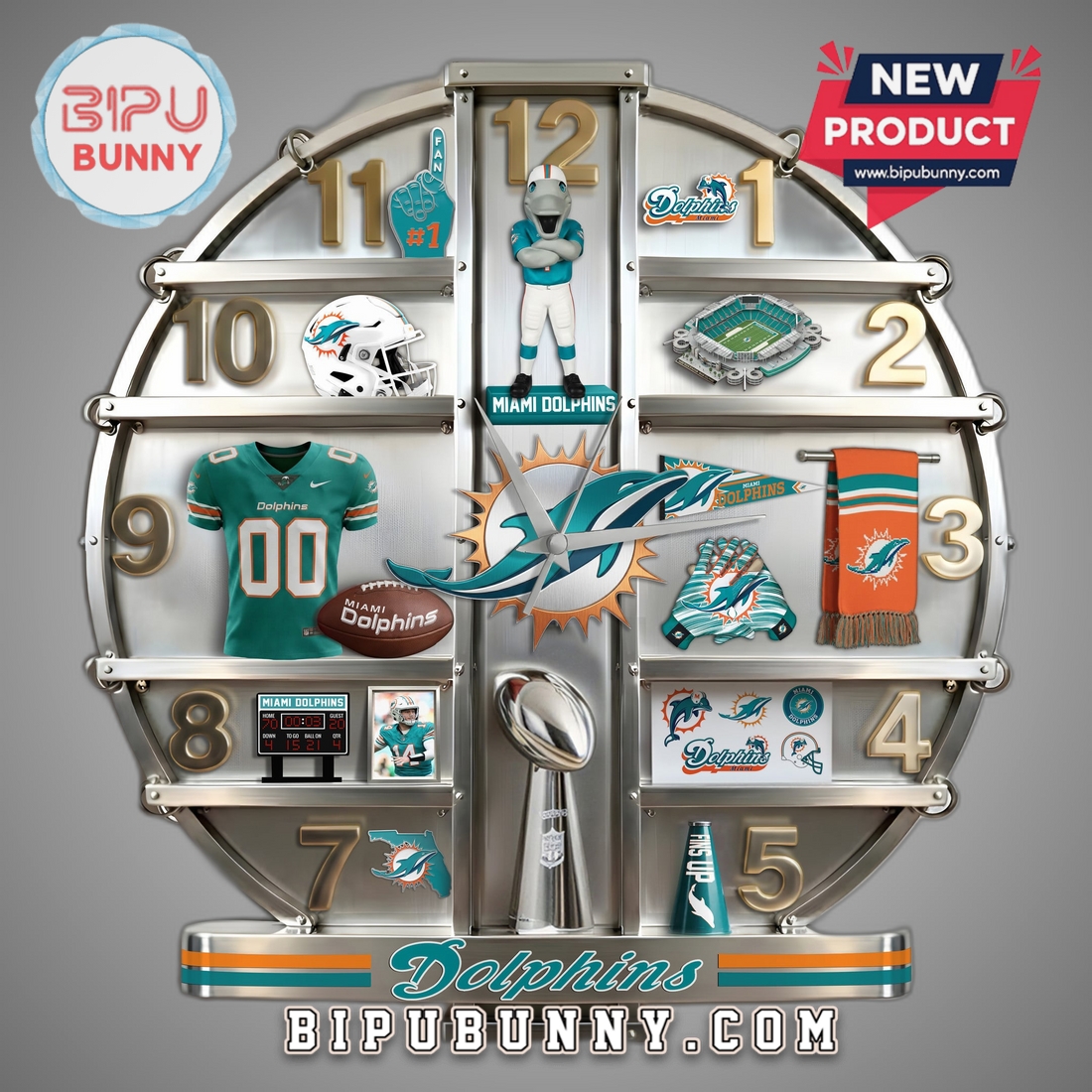 Miami Dolphins 3D Visual Effect Home Decor Acrylic Wall Clock Miami Dolphins 3D Visual Effect Home Decor Acrylic Wall Clock
