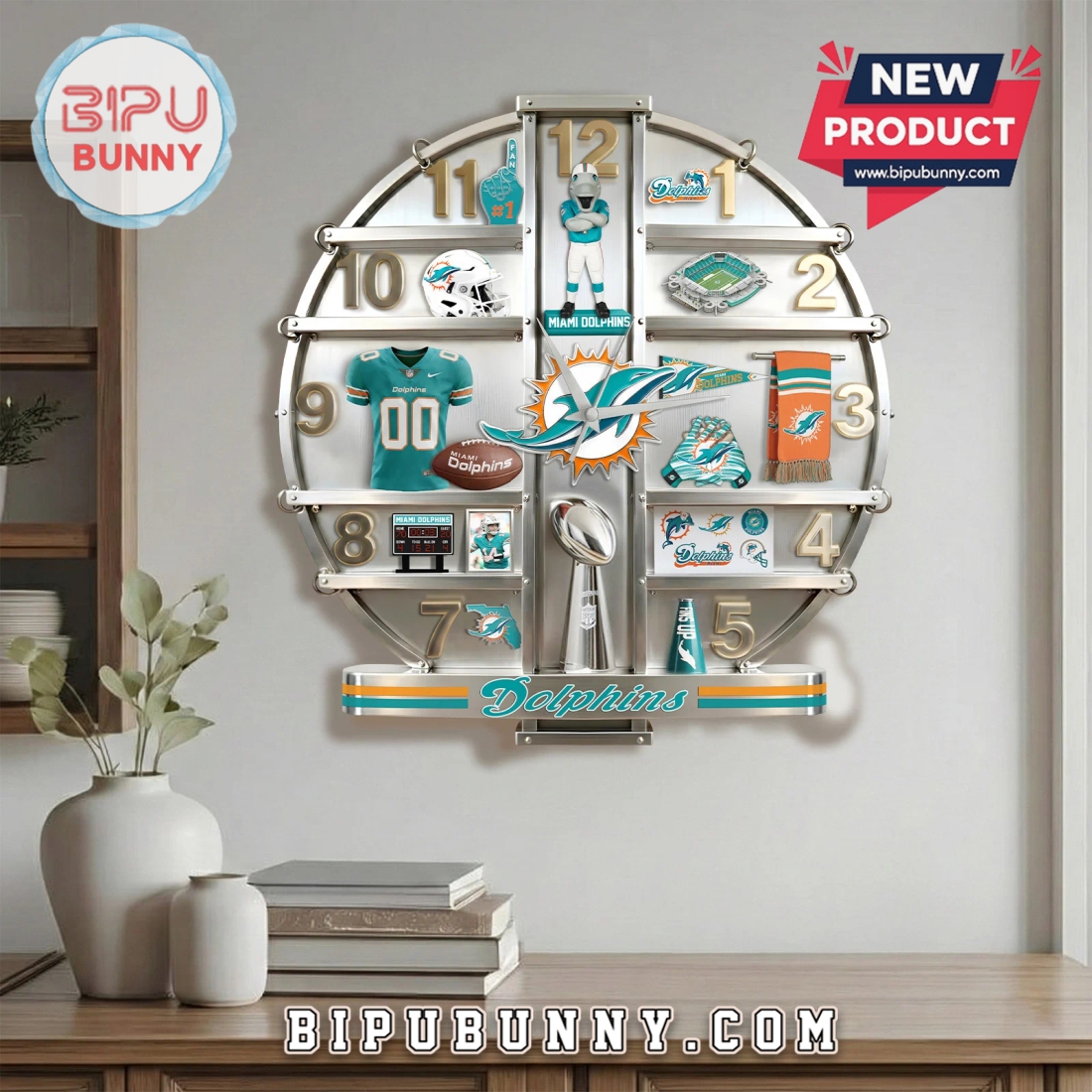 Miami Dolphins 3D Visual Effect Home Decor Wall Clock Miami Dolphins 3D Visual Effect Home Decor Wall Clock