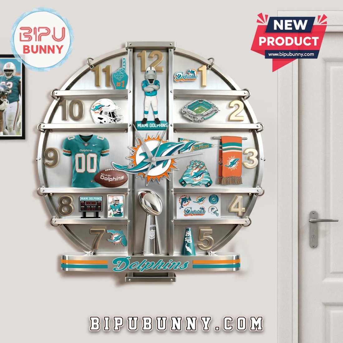 Miami Dolphins 3D Visual Effect Home Decor Wall Clock Miami Dolphins 3D Visual Effect Home Decor Wall Clock