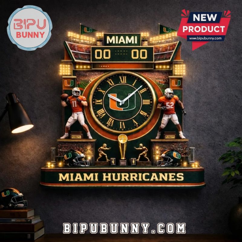 Miami Hurricanes 3D Effect Sports Team Wall Clock Miami Hurricanes 3D Effect Sports Team Wall Clock