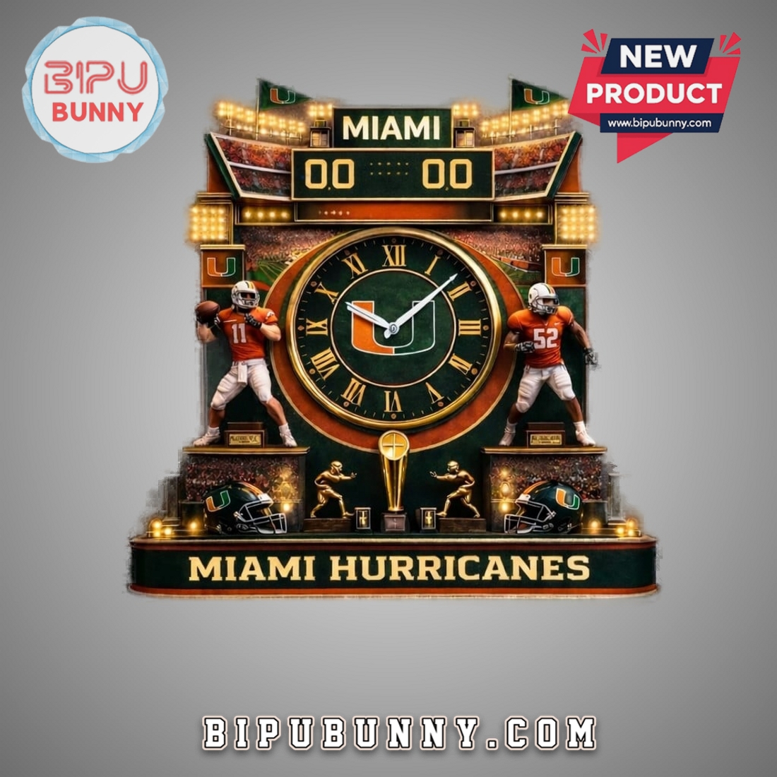 Miami Hurricanes 3D Effect Sports Team Wall Clock Miami Hurricanes 3D Effect Sports Team Wall Clock