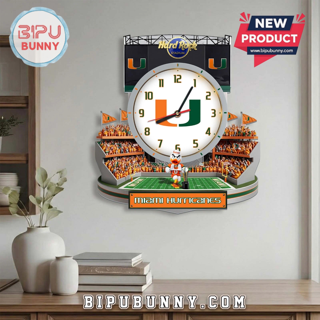 Miami Hurricanes 3D Stadium Visual Effect Decorative Wall Clock Miami Hurricanes 3D Stadium Visual Effect Decorative Wall Clock
