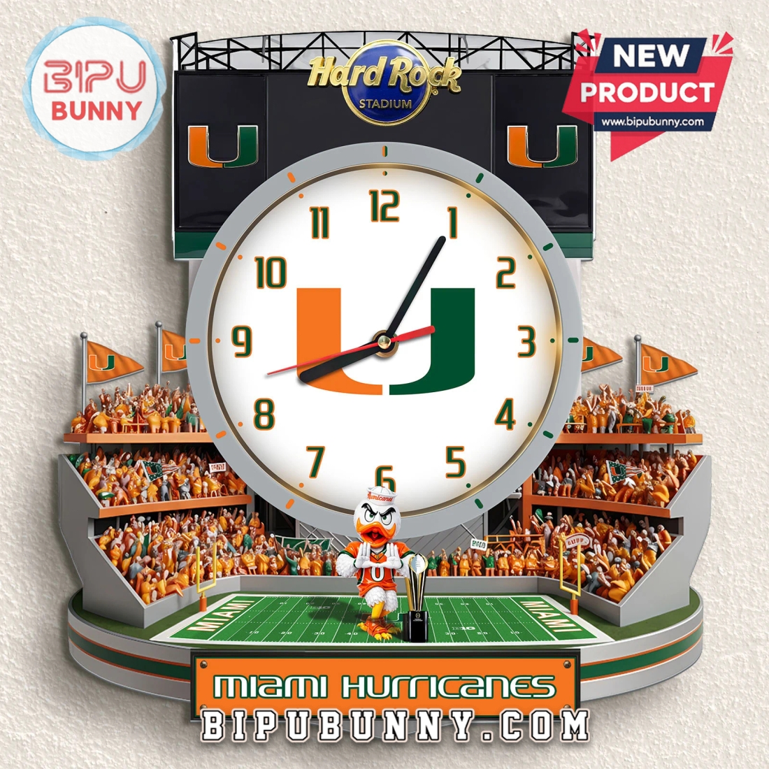 Miami Hurricanes 3D Stadium Visual Effect Decorative Wall Clock Miami Hurricanes 3D Stadium Visual Effect Decorative Wall Clock
