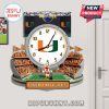 Miami Hurricanes stadium wall clock with Hard Rock Stadium background, fan crowd, and team mascot.!