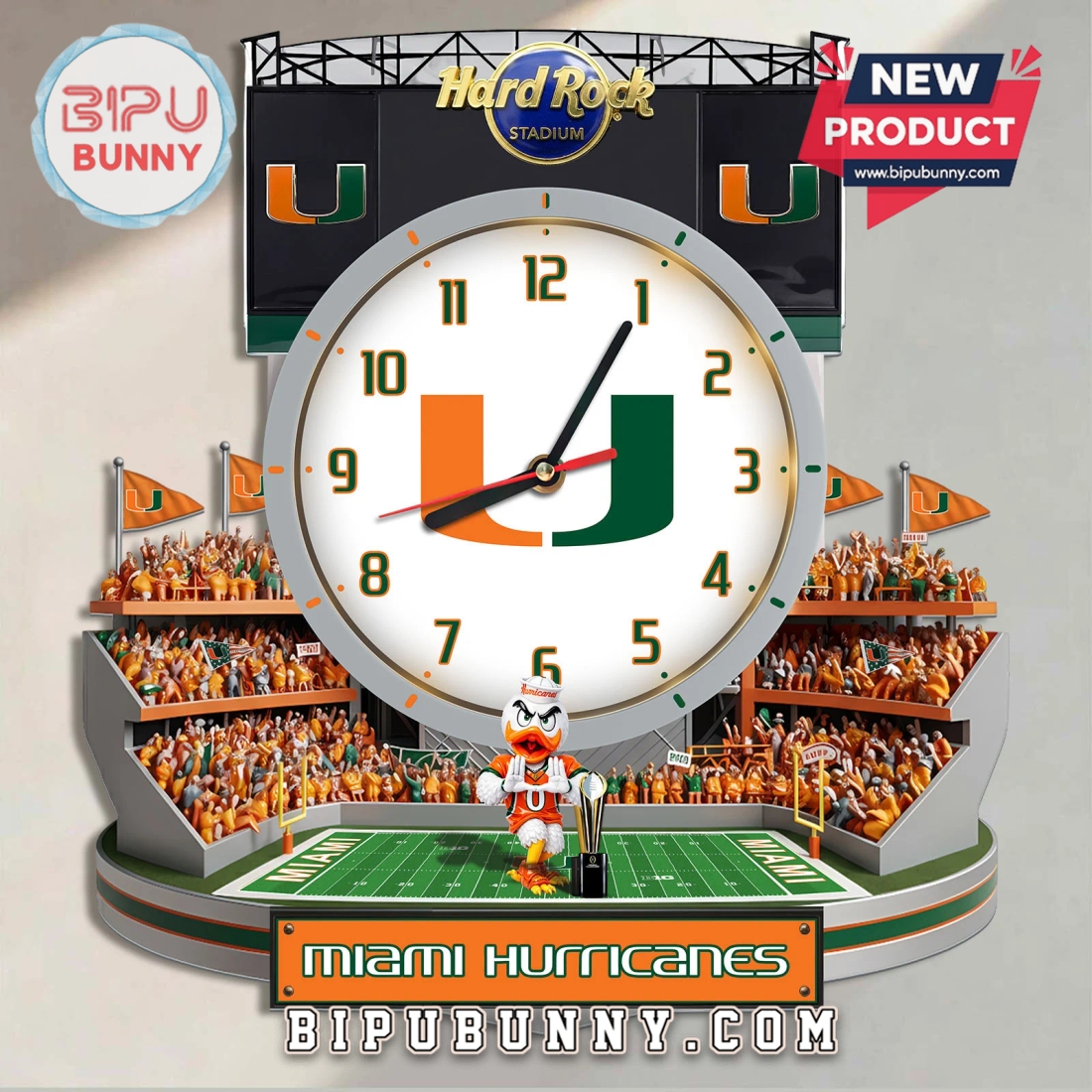 Miami Hurricanes 3D Stadium Visual Effect Decorative Wall Clock Miami Hurricanes 3D Stadium Visual Effect Decorative Wall Clock