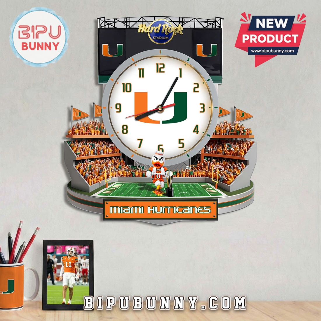 Miami Hurricanes 3D Stadium Visual Effect Decorative Wall Clock Miami Hurricanes 3D Stadium Visual Effect Decorative Wall Clock