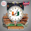Miami Hurricanes stadium wall clock featuring the Hard Rock Stadium, Sebastian the Ibis, and a football field design.!