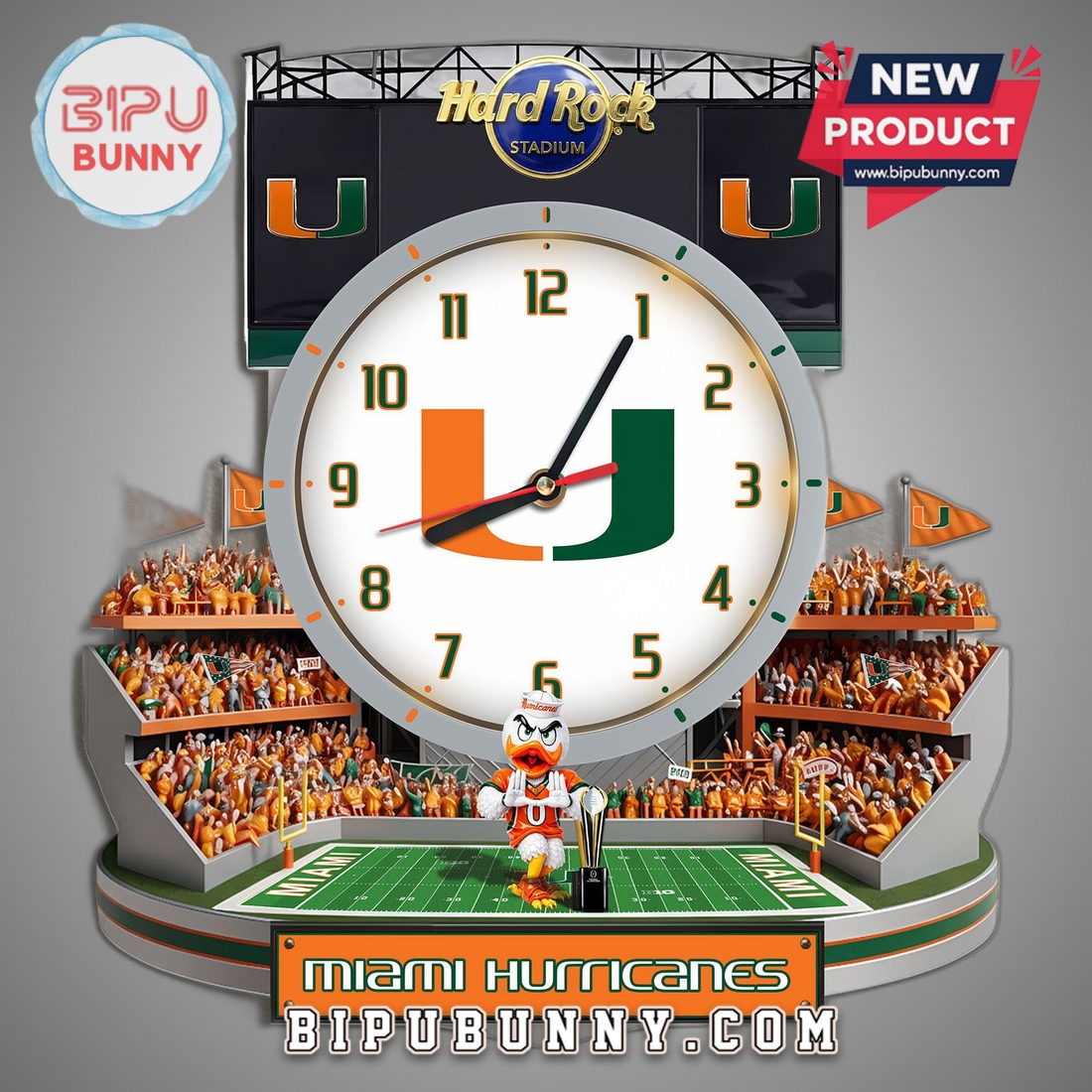Miami Hurricanes 3D Stadium Visual Effect Decorative Wall Clock Miami Hurricanes 3D Stadium Visual Effect Decorative Wall Clock
