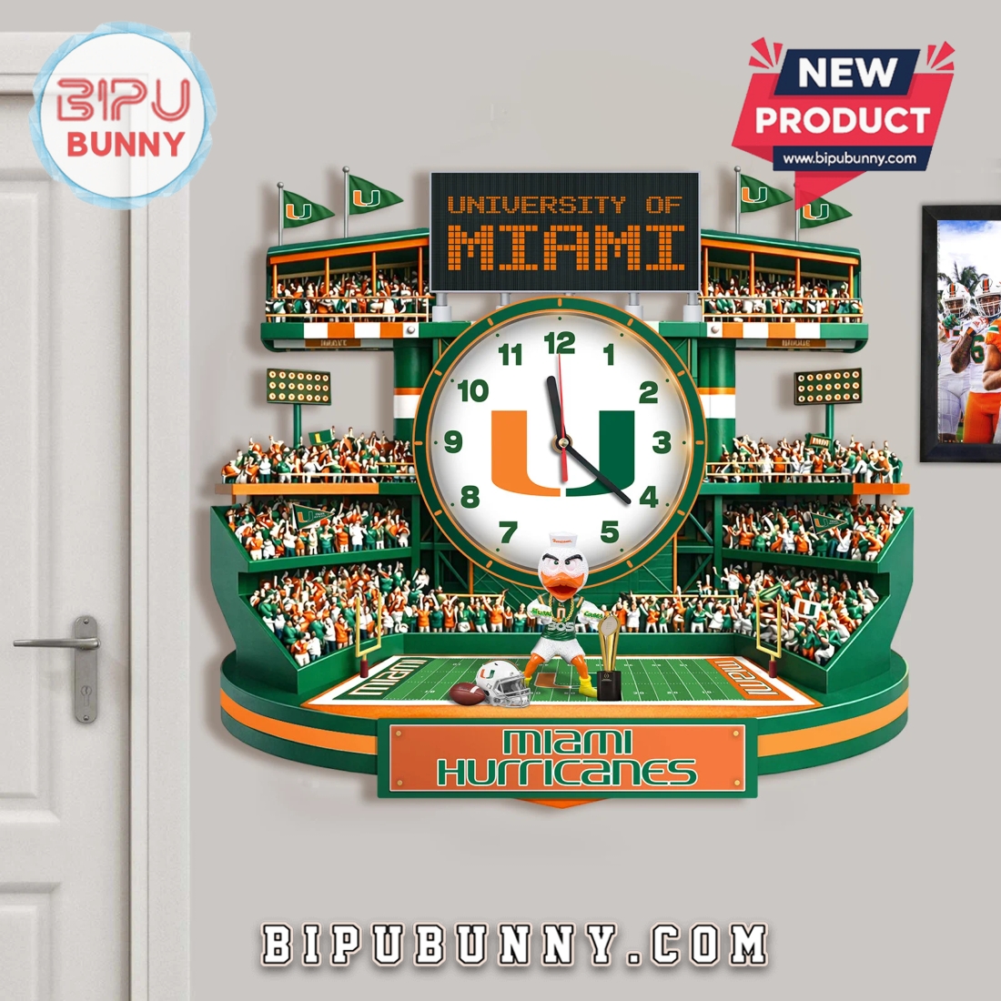 Miami Hurricanes 3D Stadium Visual Effect Wall Decor Clock Miami Hurricanes 3D Stadium Visual Effect Wall Decor Clock