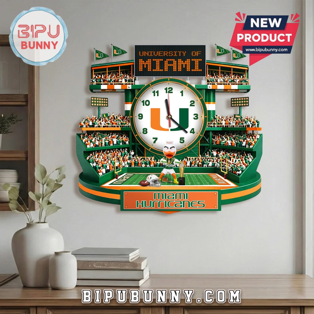 Miami Hurricanes 3D Stadium Visual Effect Wall Decor Clock Miami Hurricanes 3D Stadium Visual Effect Wall Decor Clock