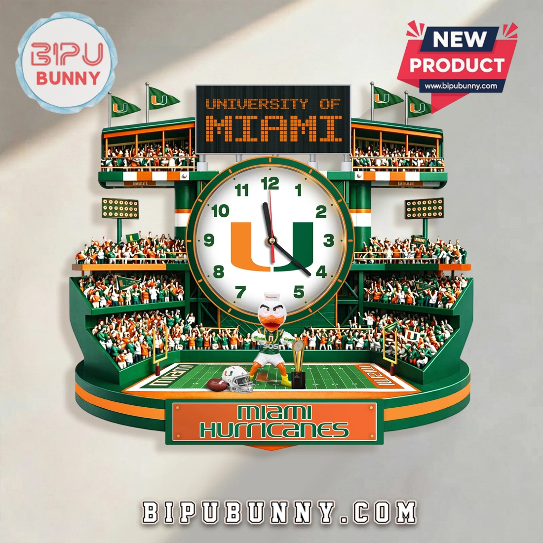 Miami Hurricanes 3D Stadium Visual Effect Wall Decor Clock Miami Hurricanes 3D Stadium Visual Effect Wall Decor Clock