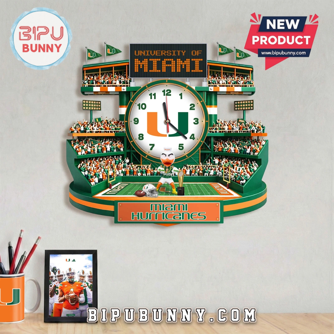 Miami Hurricanes 3D Stadium Visual Effect Wall Decor Clock Miami Hurricanes 3D Stadium Visual Effect Wall Decor Clock