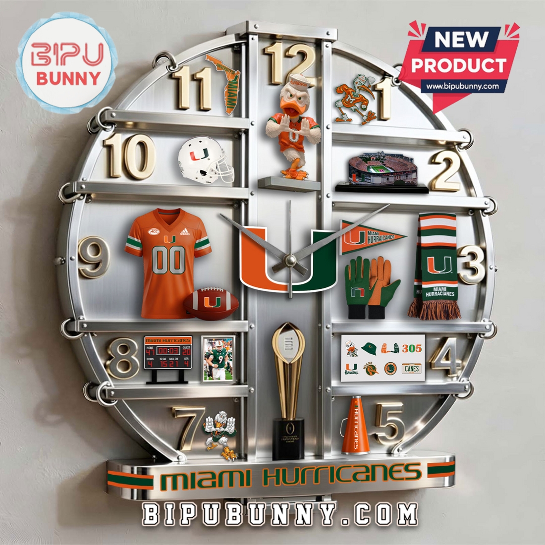 Miami Hurricanes 3D Visual Effect Decorative Wall Clock Miami Hurricanes 3D Visual Effect Decorative Wall Clock