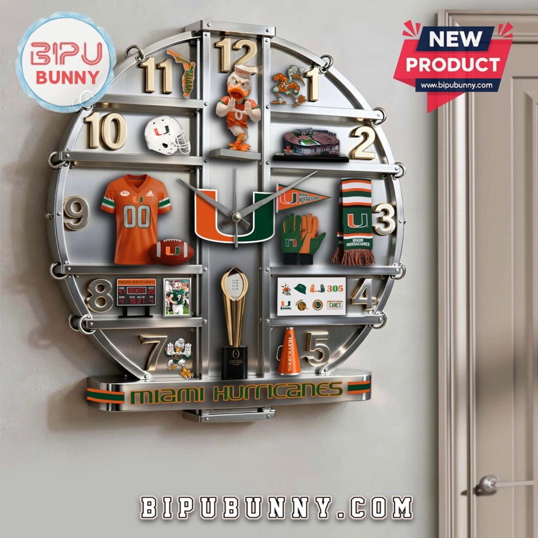 Miami Hurricanes 3D Visual Effect Decorative Wall Clock Miami Hurricanes 3D Visual Effect Decorative Wall Clock
