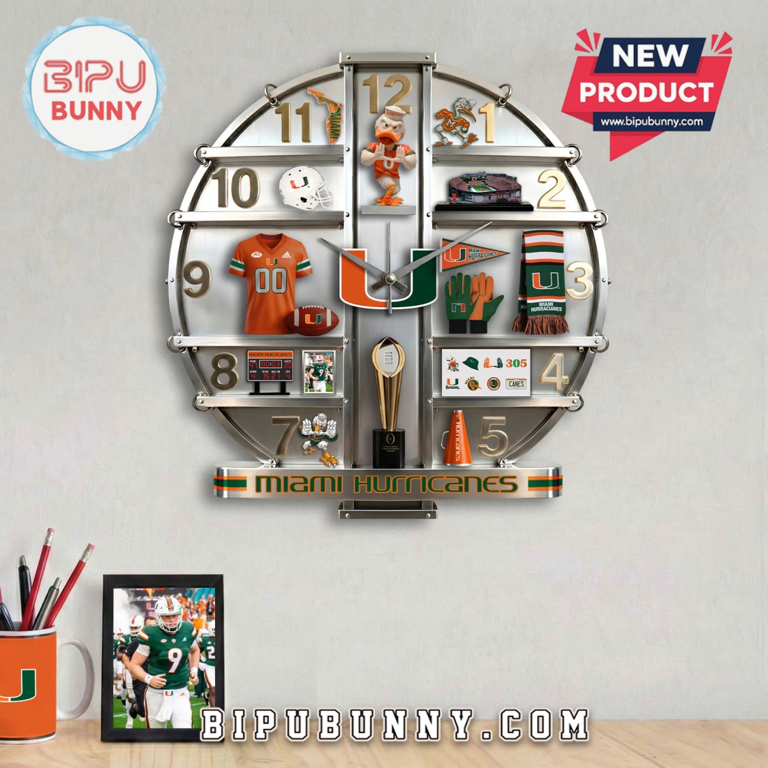 Miami Hurricanes 3D Visual Effect Decorative Wall Clock Miami Hurricanes 3D Visual Effect Decorative Wall Clock