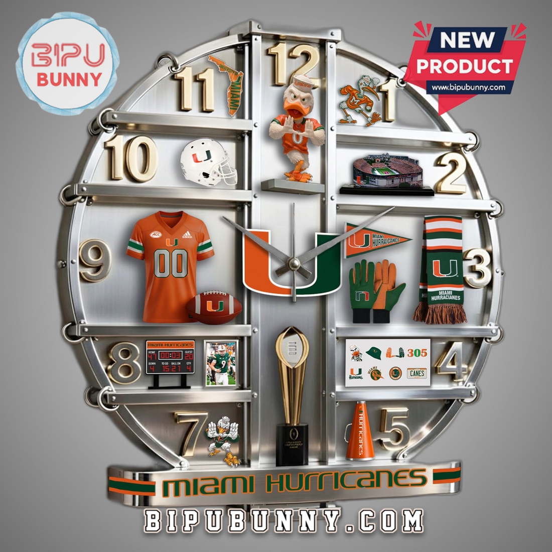 Miami Hurricanes 3D Visual Effect Decorative Wall Clock Miami Hurricanes 3D Visual Effect Decorative Wall Clock