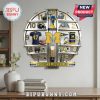 Wall clock with Michigan Wolverines memorabilia as hour markers, featuring jersey, helmet, and trophy.!