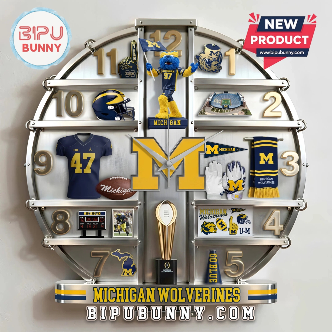 Michigan Wolverines 3D Effect Home Decorative Wall Clock Michigan Wolverines 3D Effect Home Decorative Wall Clock
