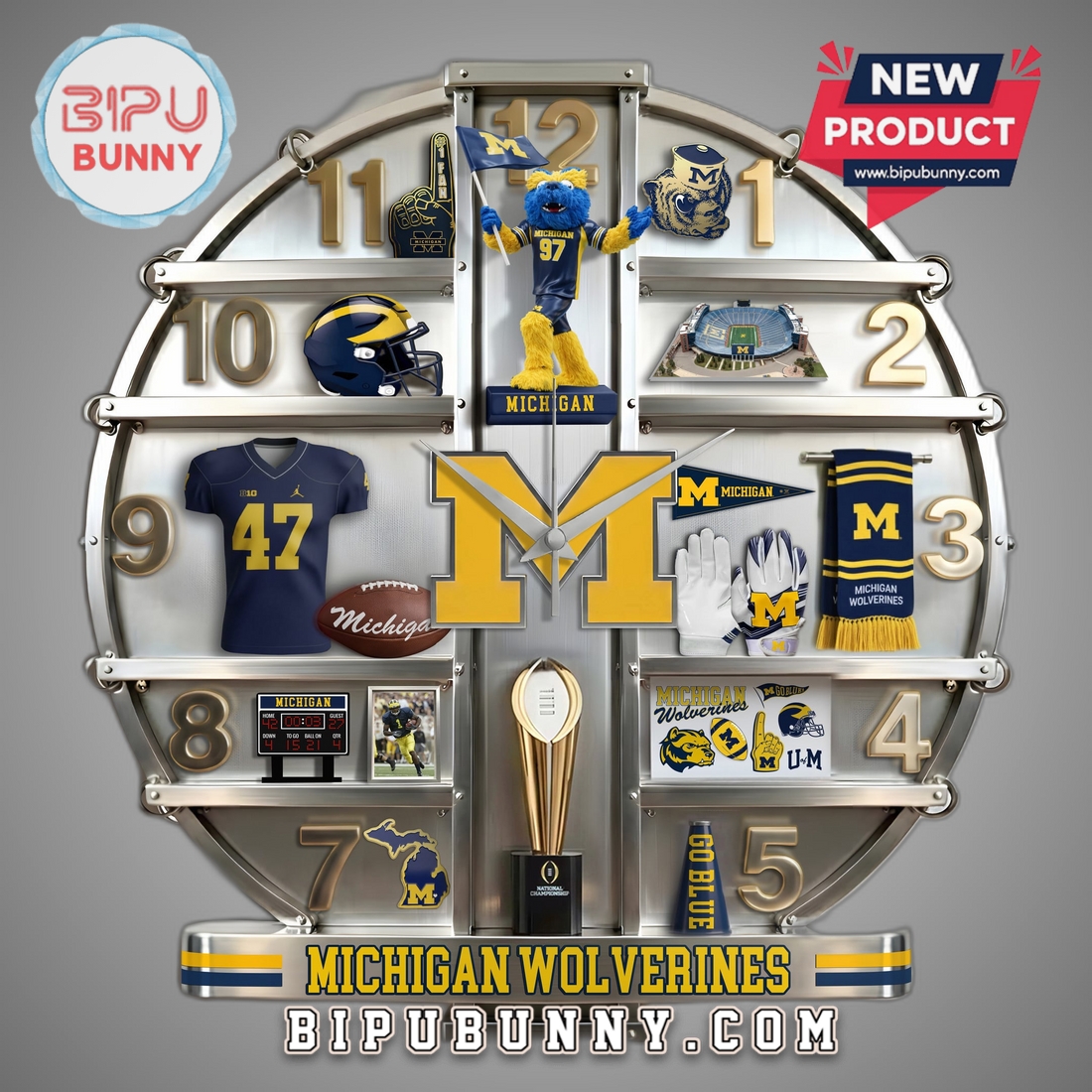 Michigan Wolverines 3D Effect Home Decorative Wall Clock Michigan Wolverines 3D Effect Home Decorative Wall Clock