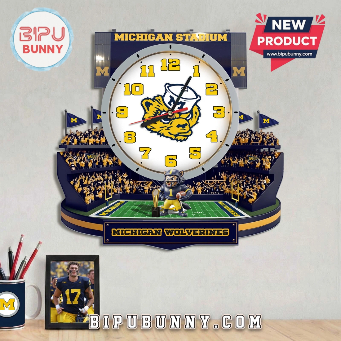 Michigan Wolverines 3D Stadium Visual Effect Decorative Wall Clock Michigan Wolverines 3D Stadium Visual Effect Decorative Wall Clock