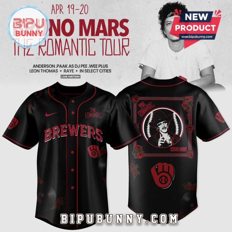 Milwaukee Brewers Bruno Mars The Romantic Tour Baseball Jersey Milwaukee Brewers Bruno Mars The Romantic Tour Baseball Jersey