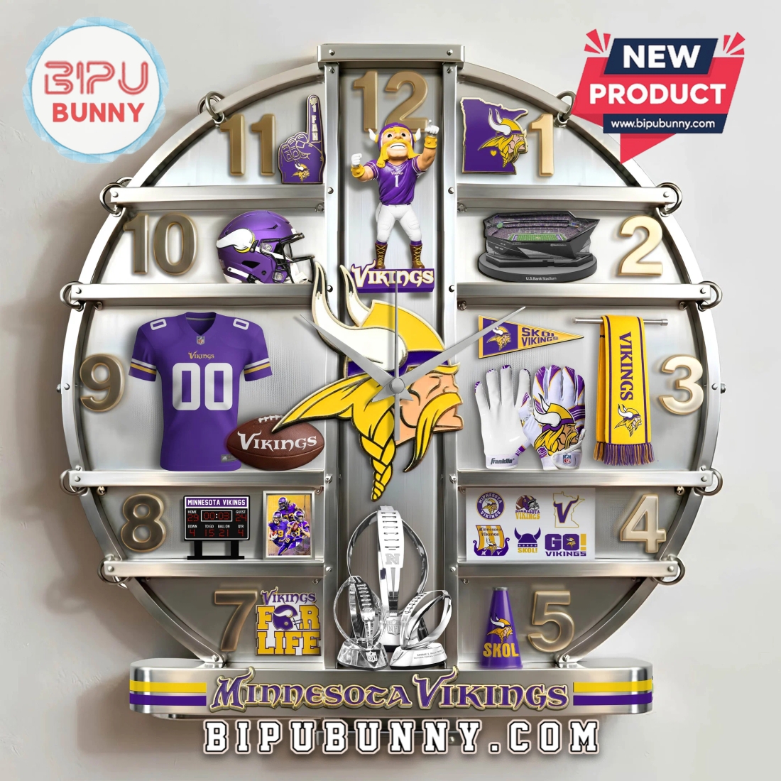 Minnesota Vikings 3D Visual Effect Fan Decor Wall Clock Minnesota Vikings 3D Visual Effect Fan Decor Wall Clock