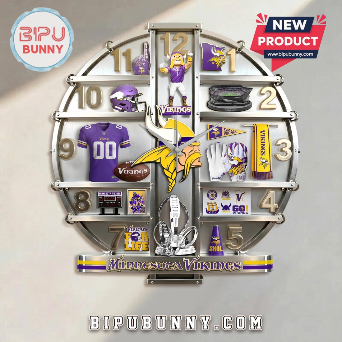 Minnesota Vikings 3D Visual Effect Fan Decor Wall Clock Minnesota Vikings 3D Visual Effect Fan Decor Wall Clock