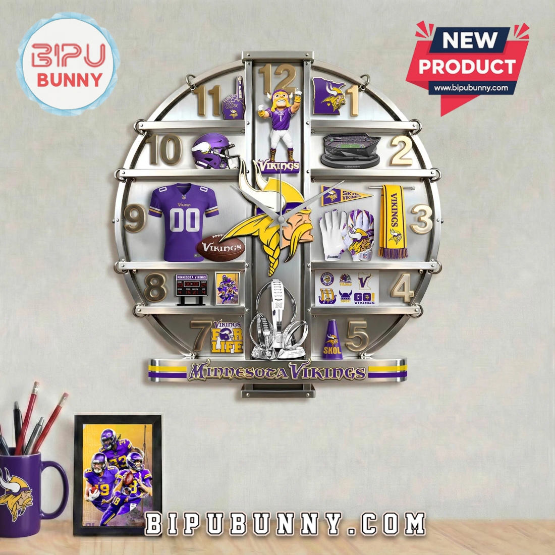 Minnesota Vikings 3D Visual Effect Fan Decor Wall Clock Minnesota Vikings 3D Visual Effect Fan Decor Wall Clock