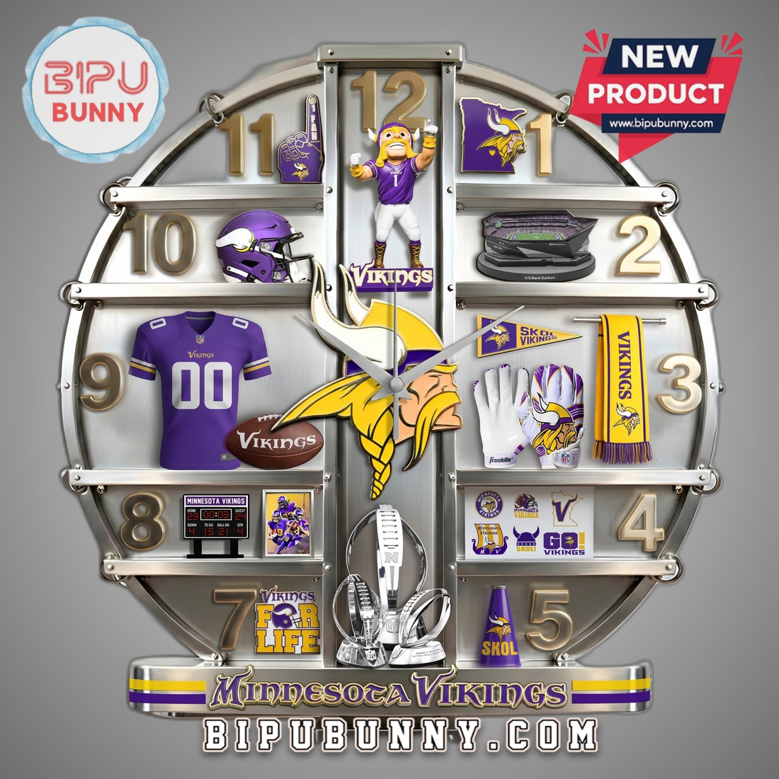 Minnesota Vikings 3D Visual Effect Fan Decor Wall Clock Minnesota Vikings 3D Visual Effect Fan Decor Wall Clock
