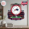 New England Patriots stadium clock features stadium background, full crowd, team logo clock face, and team graphics.!