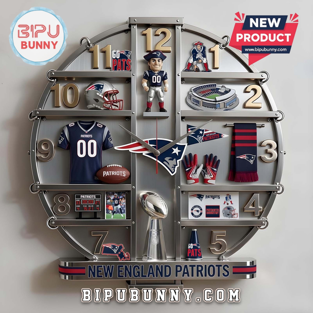 New England Patriots 3D Visual Decorative Wall Clock New England Patriots 3D Visual Decorative Wall Clock