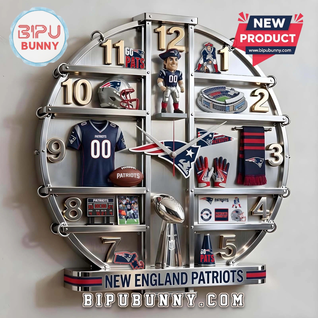 New England Patriots 3D Visual Decorative Wall Clock New England Patriots 3D Visual Decorative Wall Clock