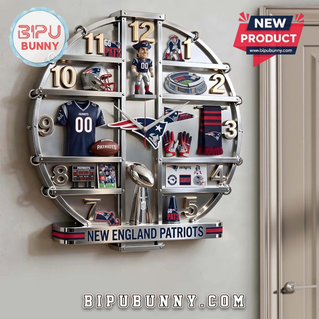 New England Patriots 3D Visual Decorative Wall Clock New England Patriots 3D Visual Decorative Wall Clock