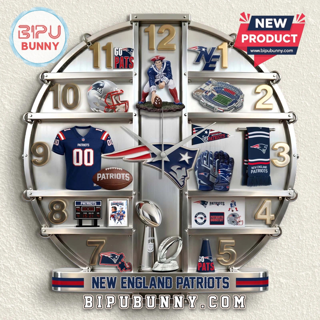 New England Patriots 3D Visual Effect Team Logo Wall Clock New England Patriots 3D Visual Effect Team Logo Wall Clock