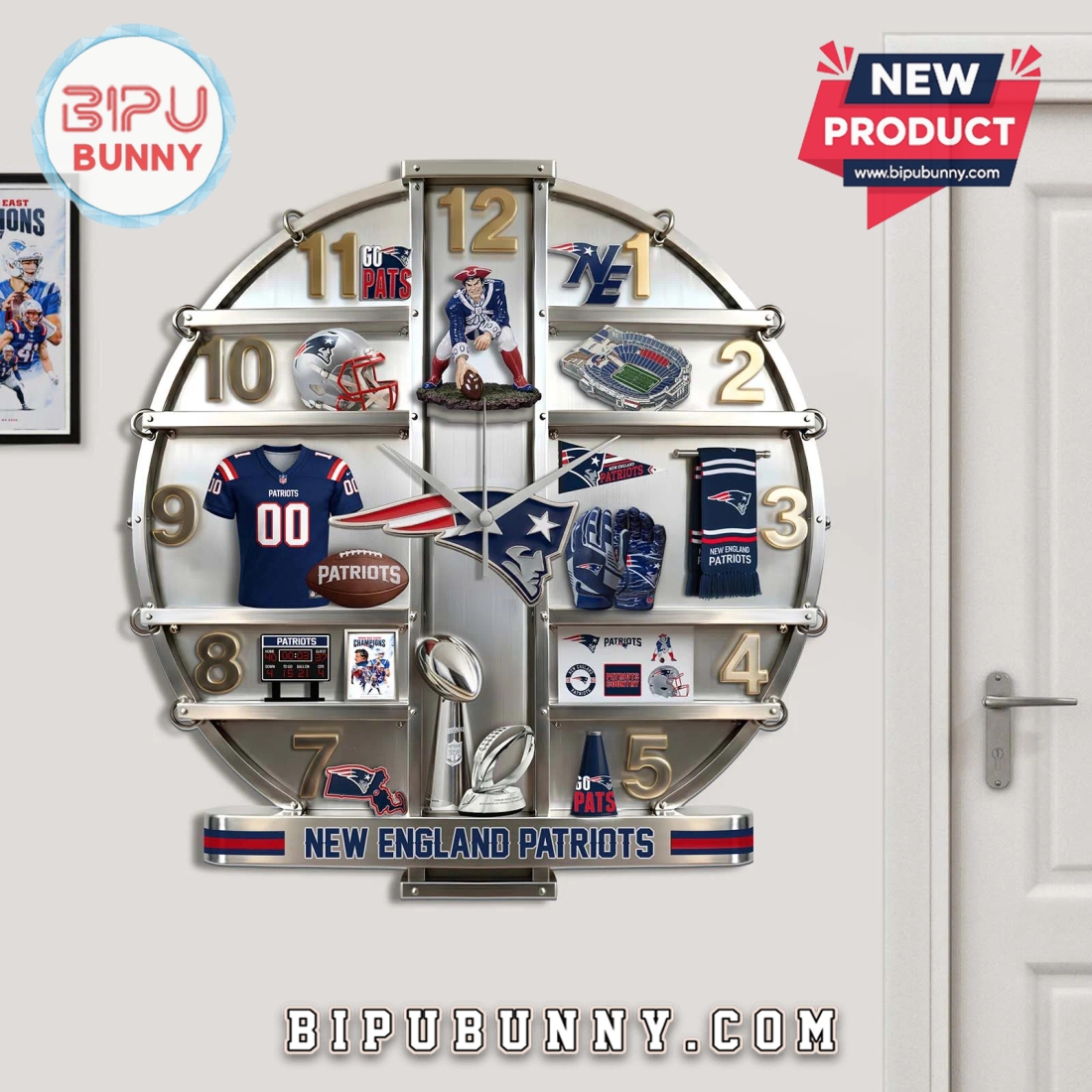 New England Patriots 3D Visual Effect Team Logo Wall Clock New England Patriots 3D Visual Effect Team Logo Wall Clock
