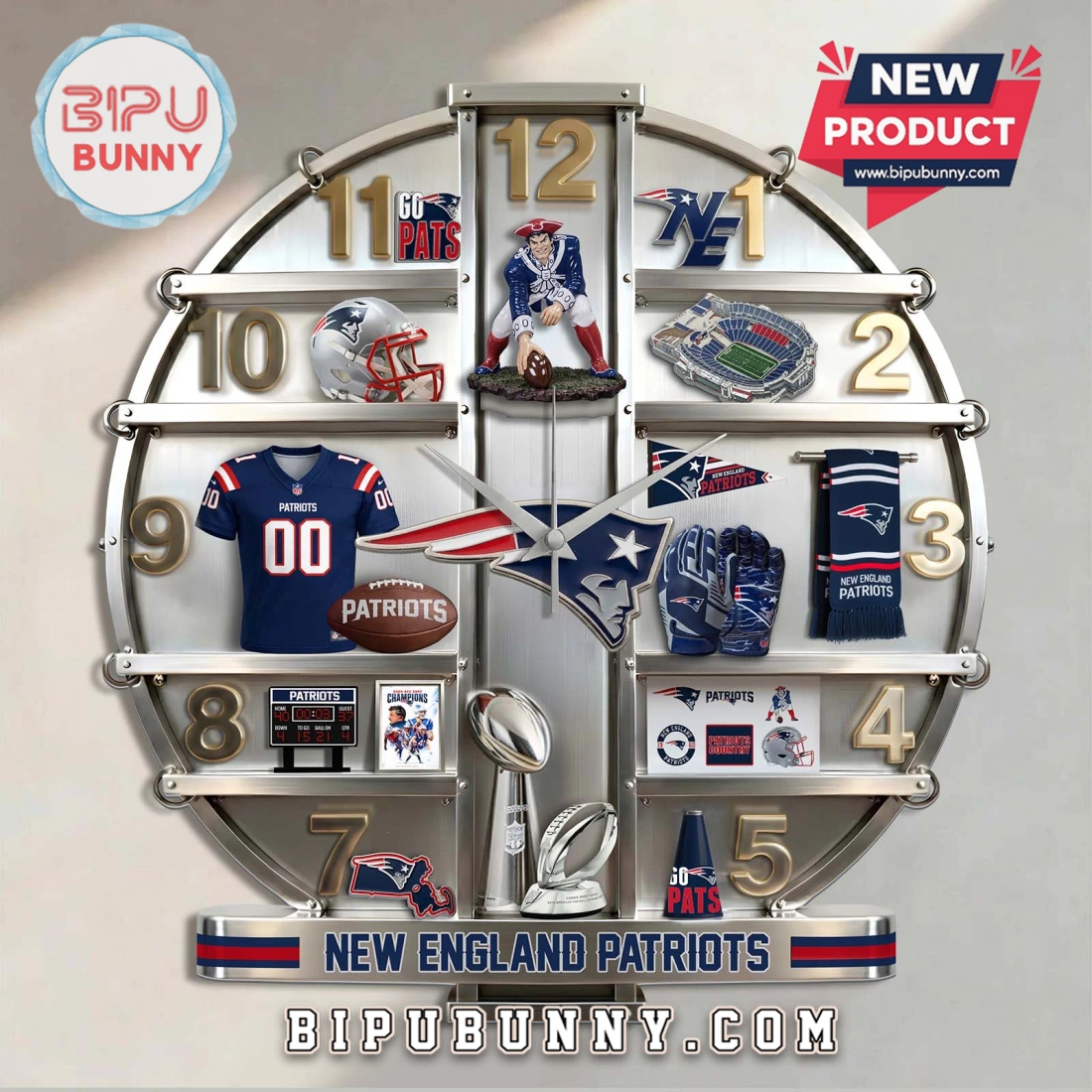 New England Patriots 3D Visual Effect Team Logo Wall Clock New England Patriots 3D Visual Effect Team Logo Wall Clock