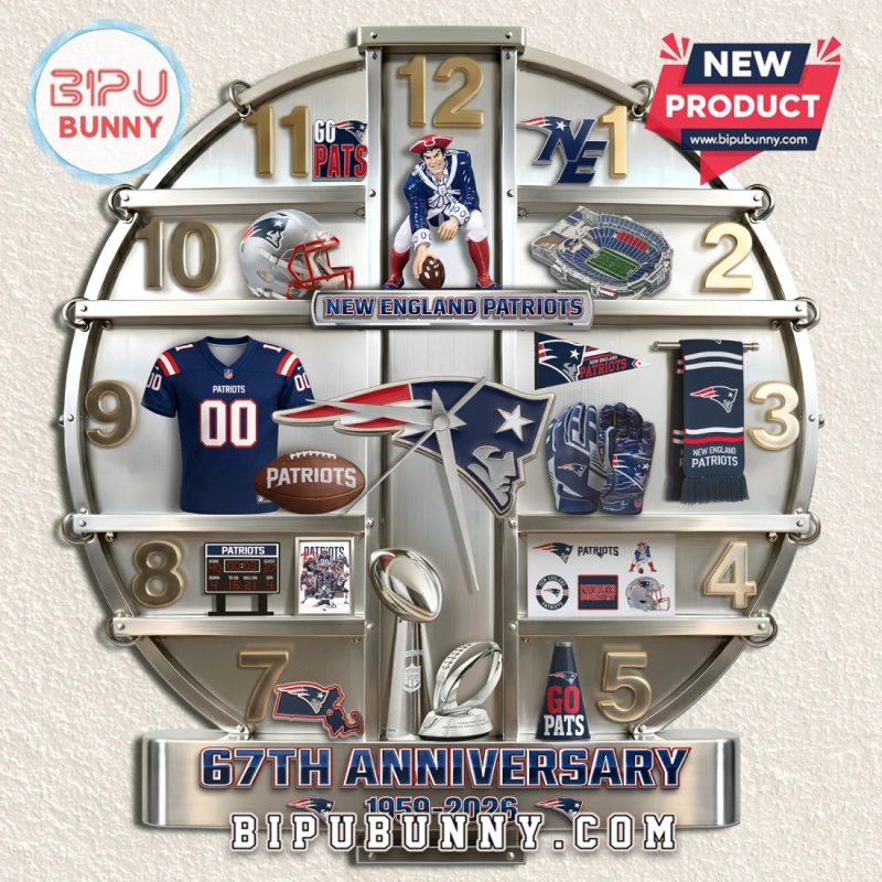 New England Patriots 67th Anniversary 3D Effect Wall Decor Clock