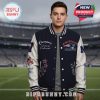 New England Patriots Champions letterman jacket featuring team logos and 'Champions. We all we got, we all we need' text.!