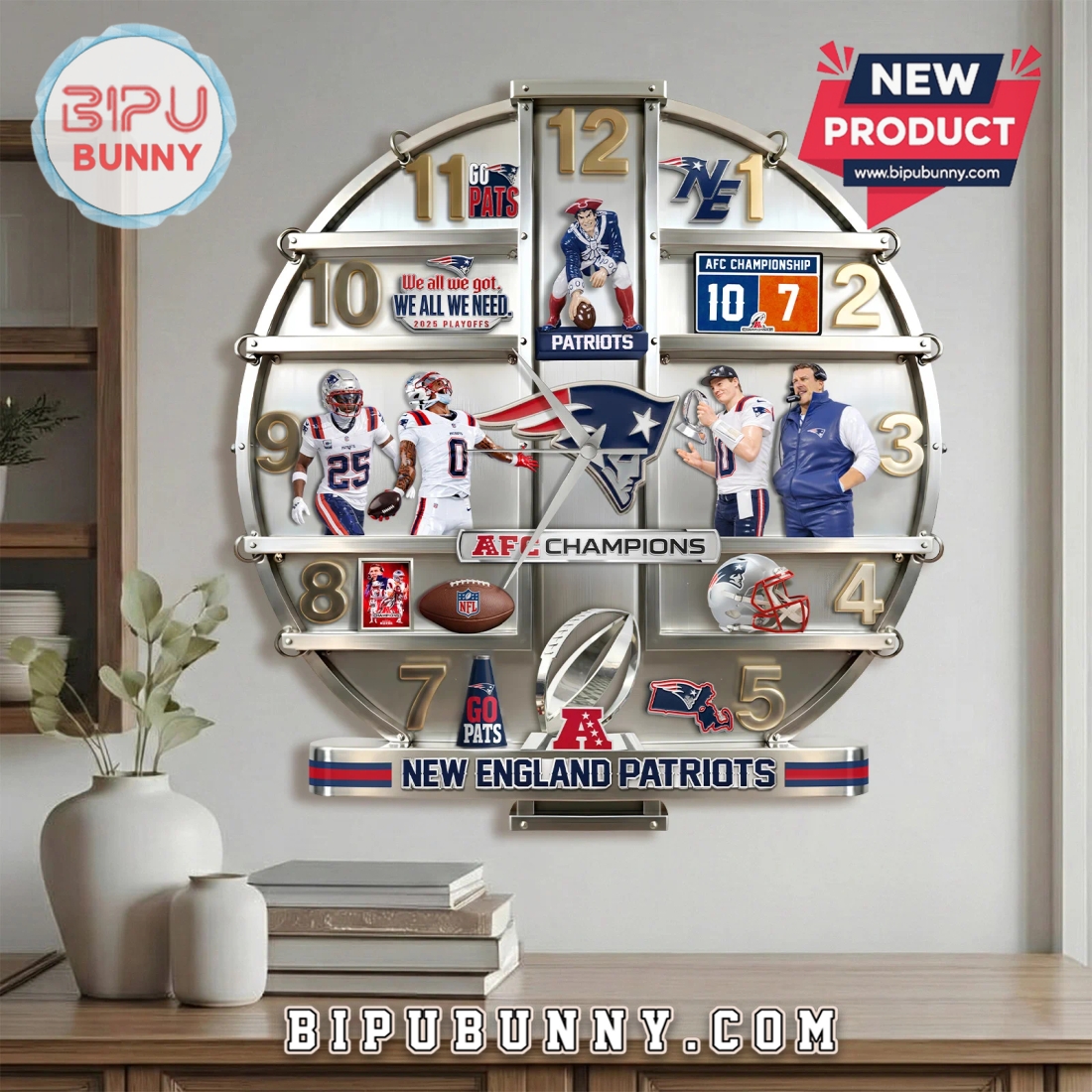 New England Patriots AFC Champions 3D Visual Wall Decor Clock New England Patriots AFC Champions 3D Visual Wall Decor Clock