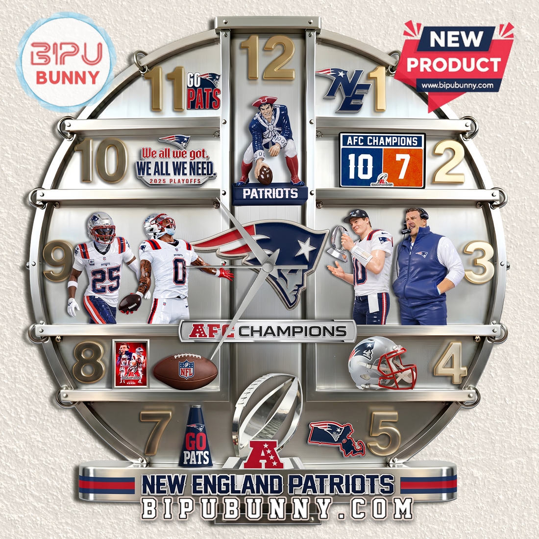 New England Patriots AFC Champions 3D Visual Wall Decor Clock New England Patriots AFC Champions 3D Visual Wall Decor Clock