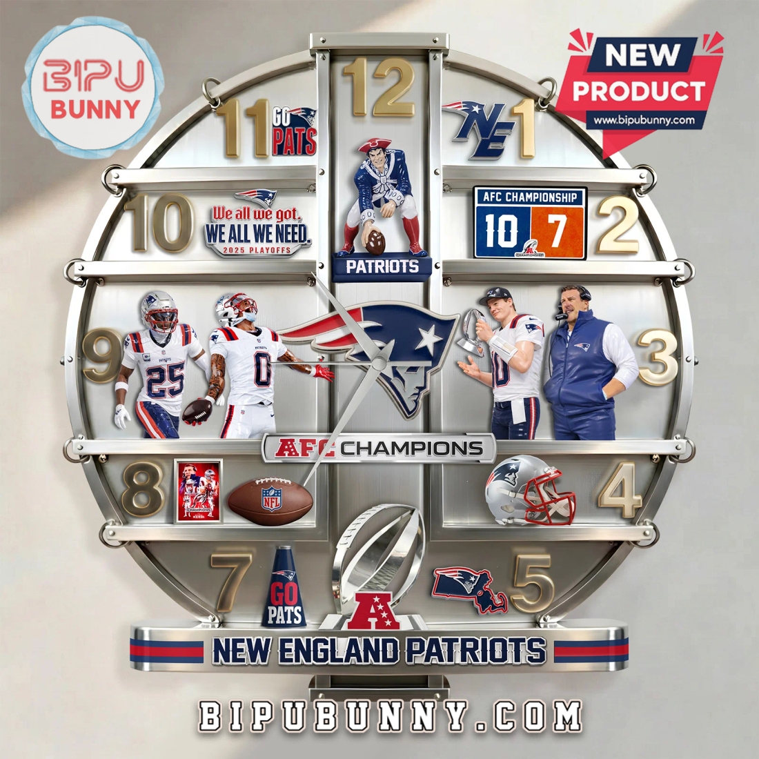 New England Patriots AFC Champions 3D Visual Wall Decor Clock New England Patriots AFC Champions 3D Visual Wall Decor Clock